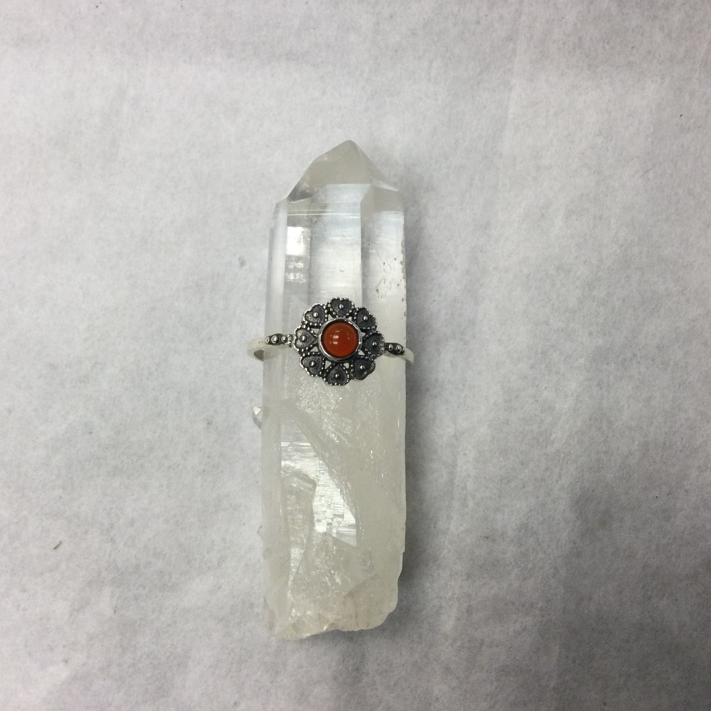 Silver Ring - Heart Shaped Petals with Stone Centre