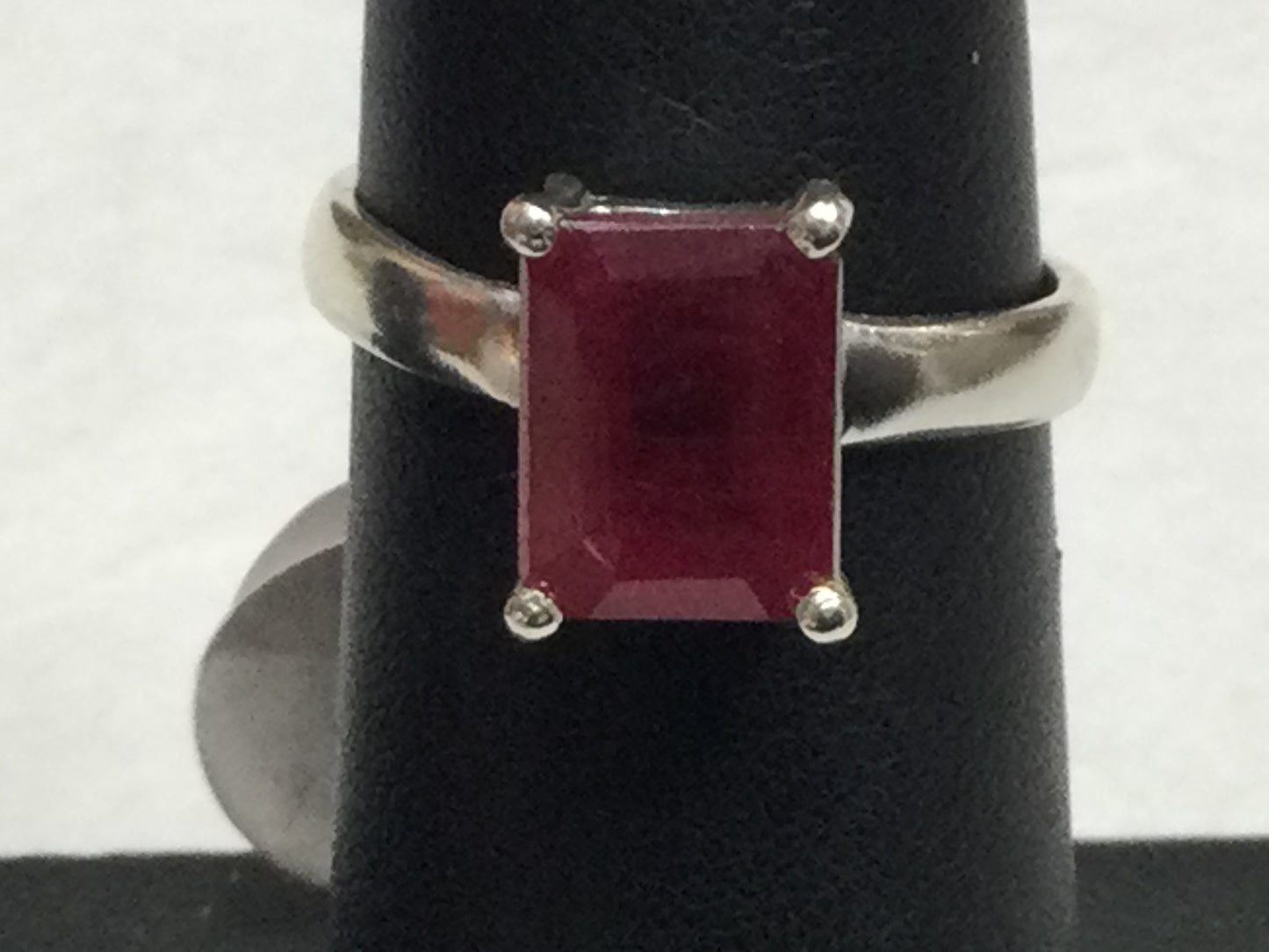 Simple Rectangular-Cut Ruby Ring (Size 6)