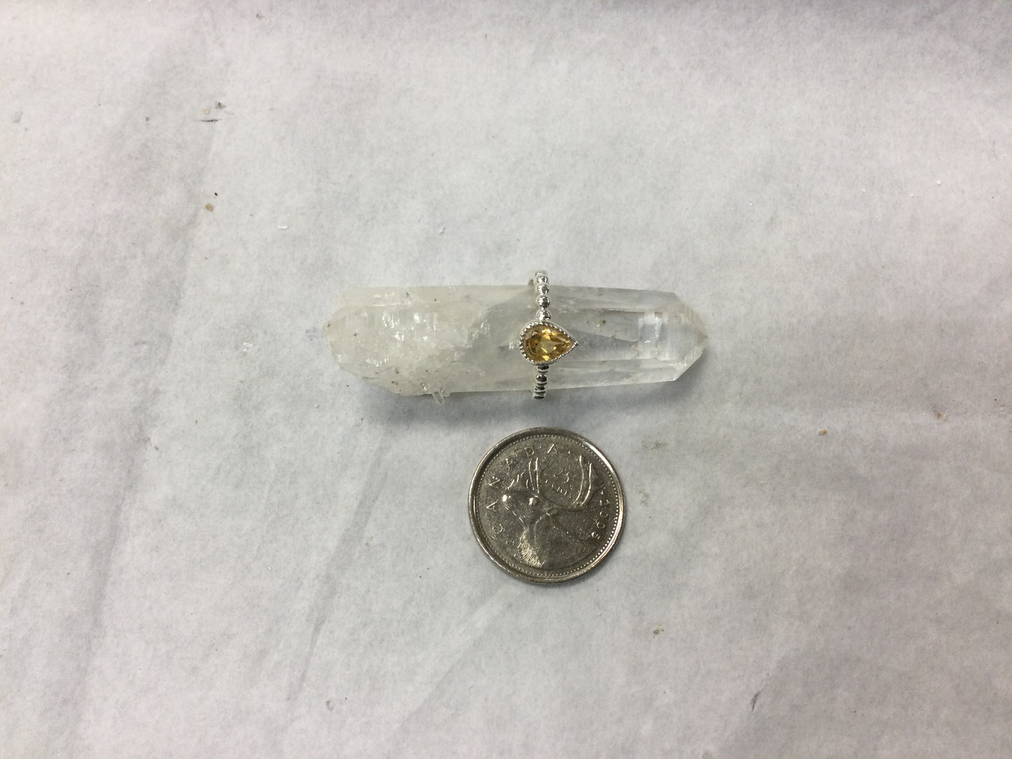 Citrine Ring with Teardrop Gemstone and Dot Detail - Size 6