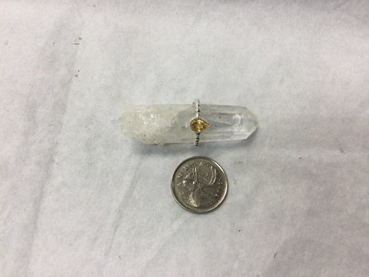 Citrine Ring with Teardrop Gemstone and Dot Detail - Size 6