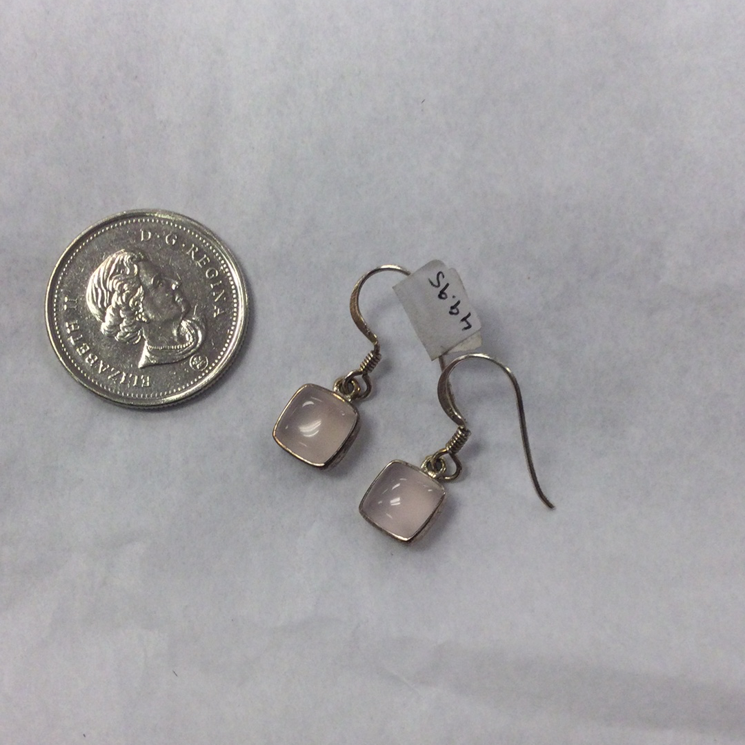 Rose Quartz small Square dangle earrings