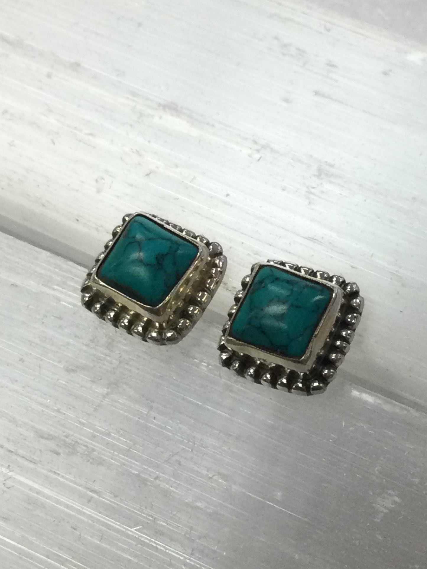 Square Shaped Sterling Silver Crystal Stud Earrings