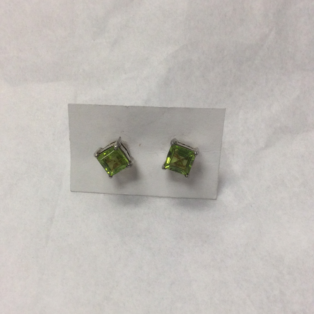 Peridot Square Faceted Stud Earrings