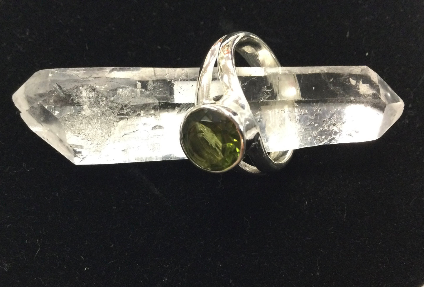 Moldavite Round Silver Ring