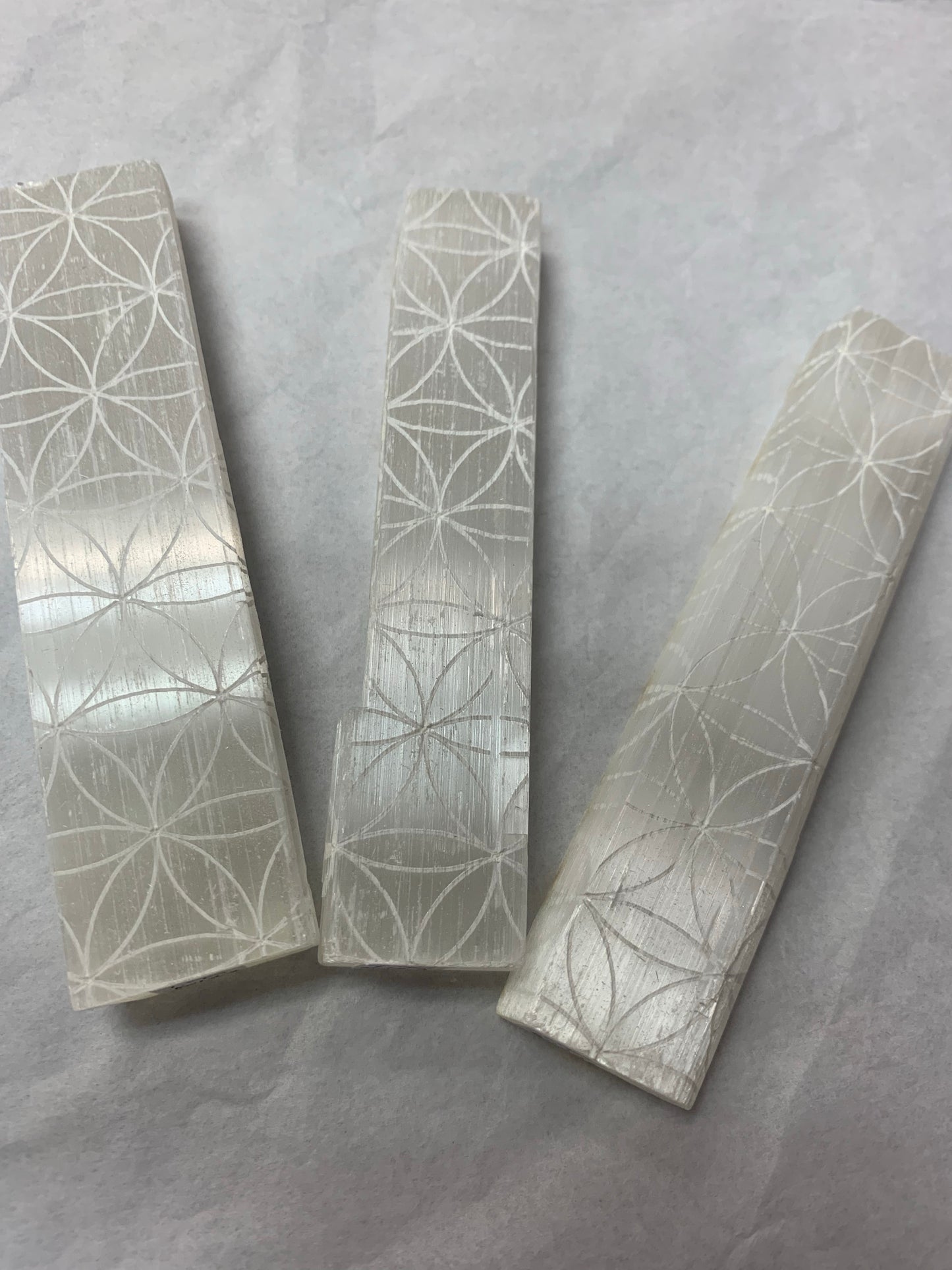 4” Selenite stick - Engraved Flower of Life