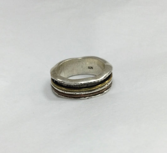 Meditation Ring, Silver with Tri-Metal Rings