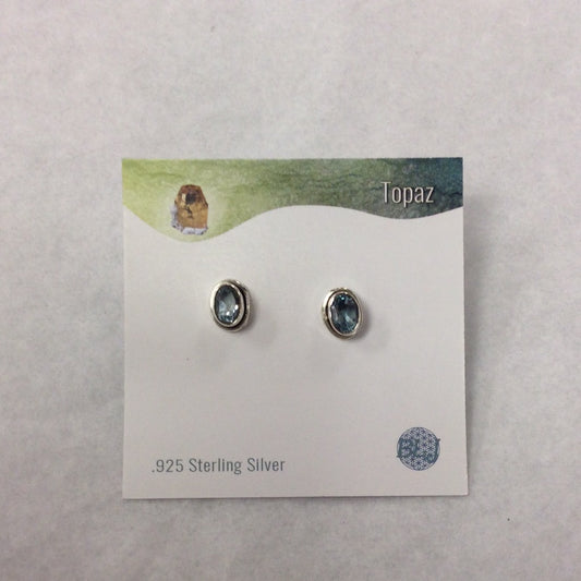 Blue topaz stud oval earrings