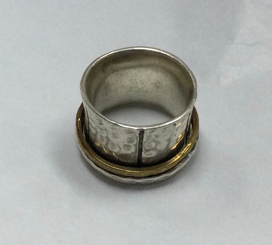 Meditation Ring, Patterned Silver with Thin Rings