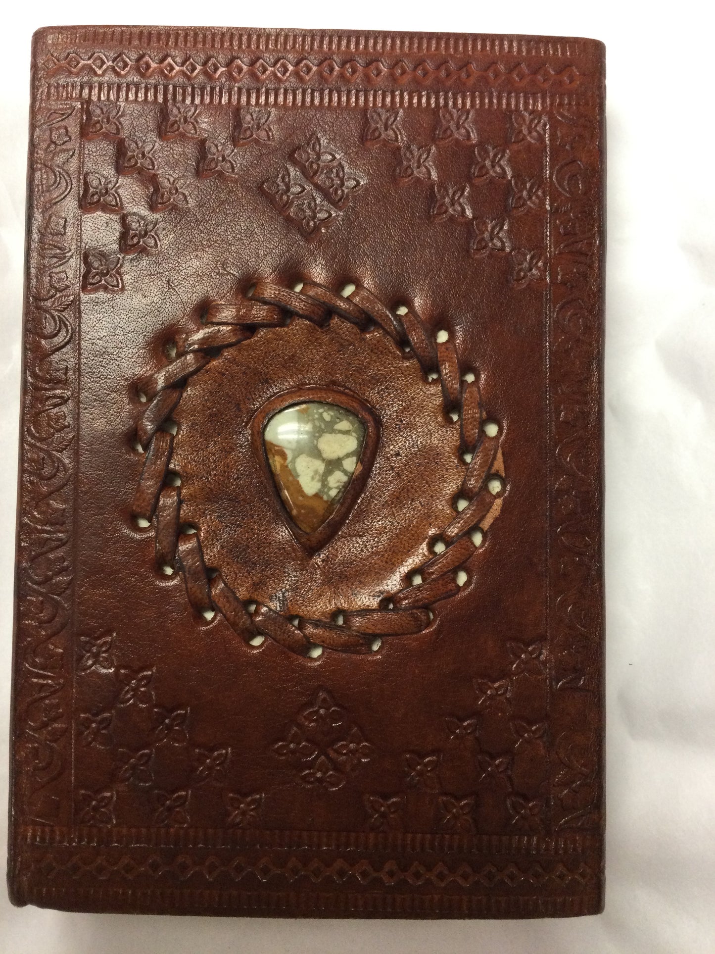 4x6 Brown Leather Journal / Notebook, Crystal Inlay, Cord Fastener