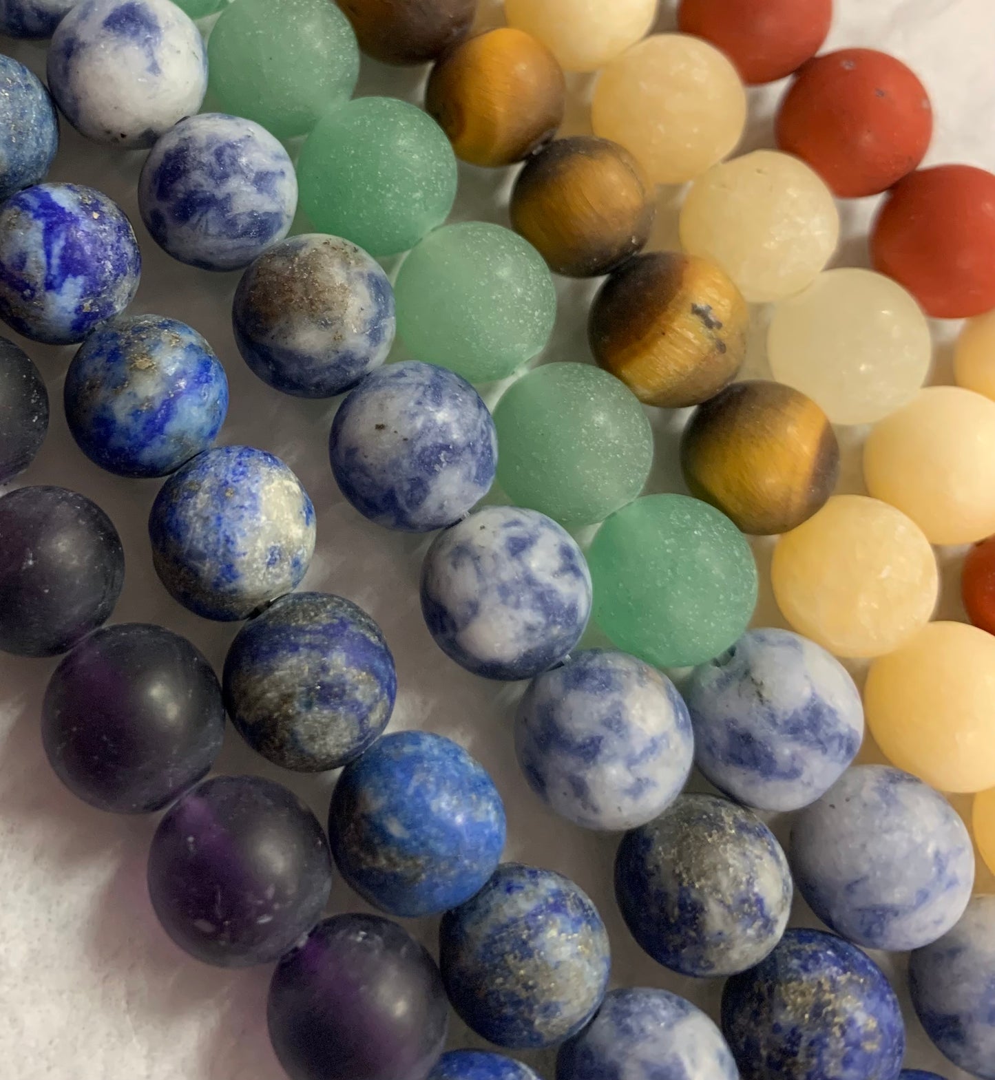 Matte Chakra Mix Strand (Amethyst, Lapis, Sodalite, Green Aventurine, Tiger Eye, Yellow Calcite, Red Jasper)