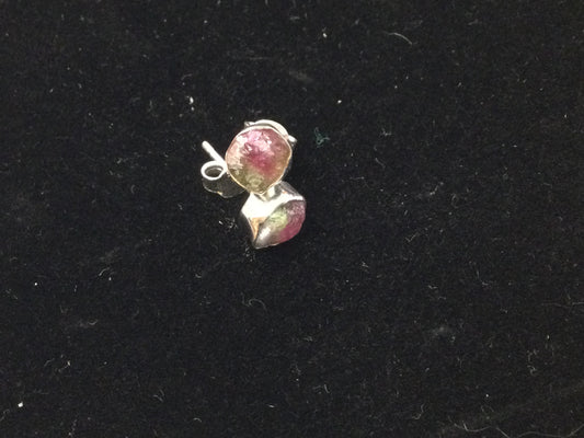 Rough Polished Watermelon Tourmaline Stud Earrings