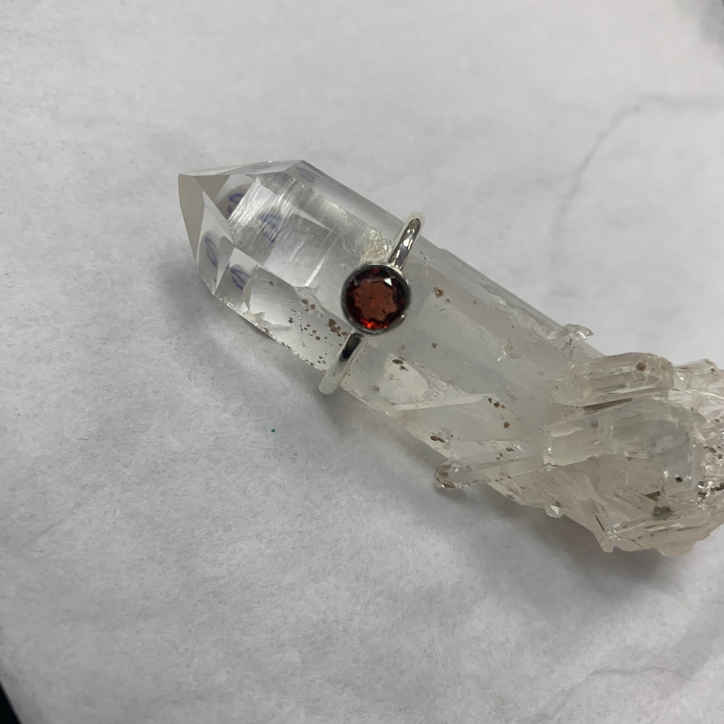 Faceted Garnet Silver Ring