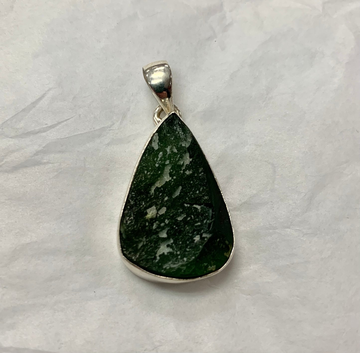 Rough Green Tourmaline Pendant Teardrop in Silver (medium)
