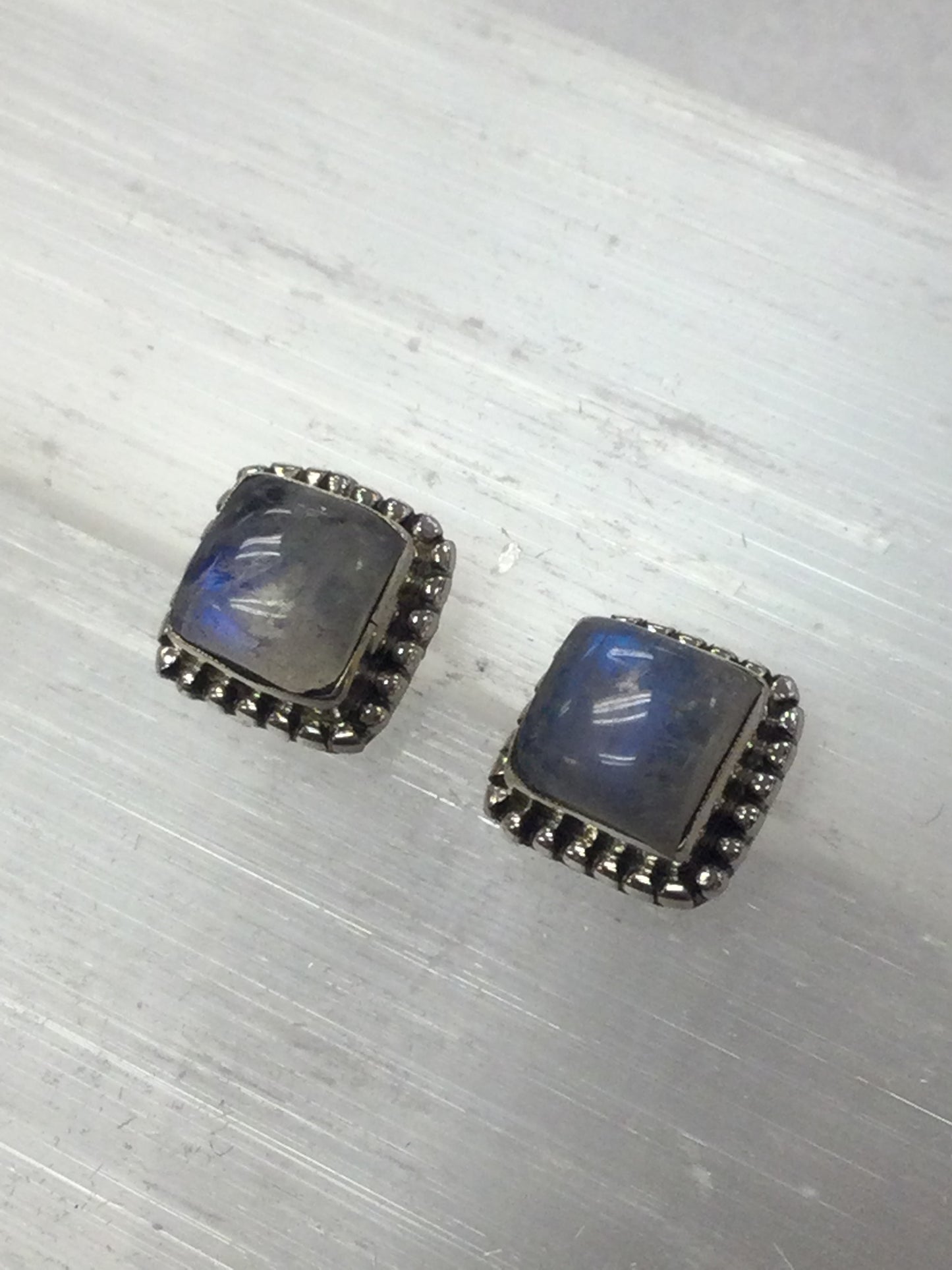 Square Shaped Sterling Silver Crystal Stud Earrings