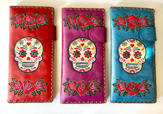 Lavishy Elma Long Wallet: Skull Embroidery