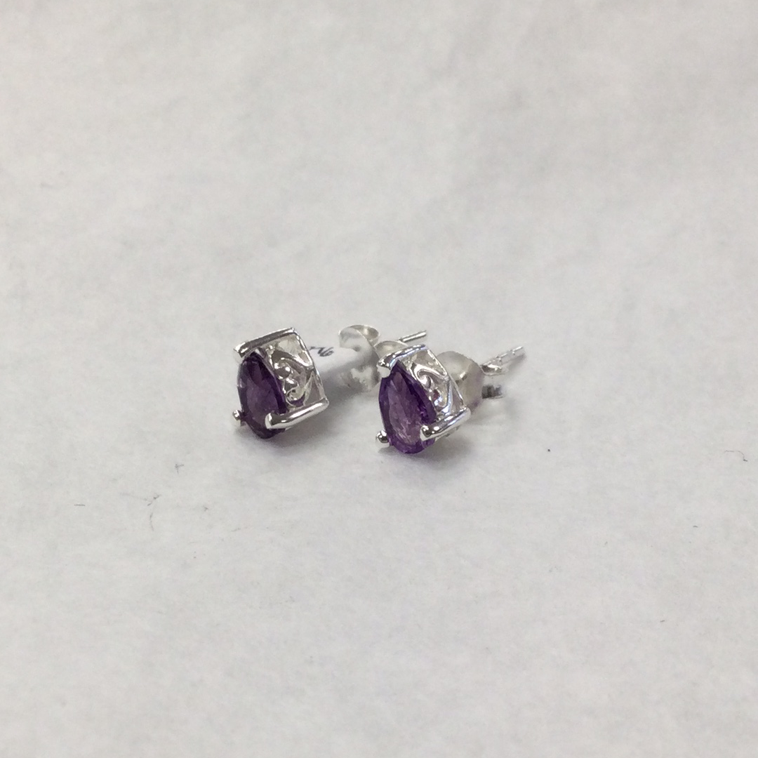 Amethyst drop shaped stud earrings