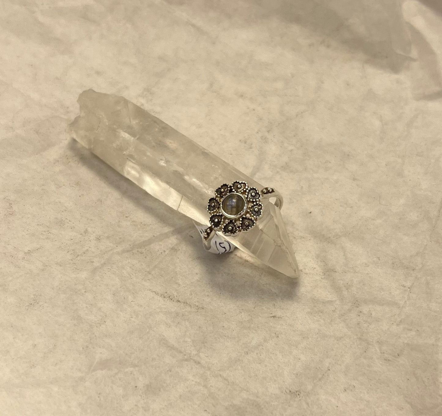 Silver Ring - Heart Shaped Petals with Stone Centre