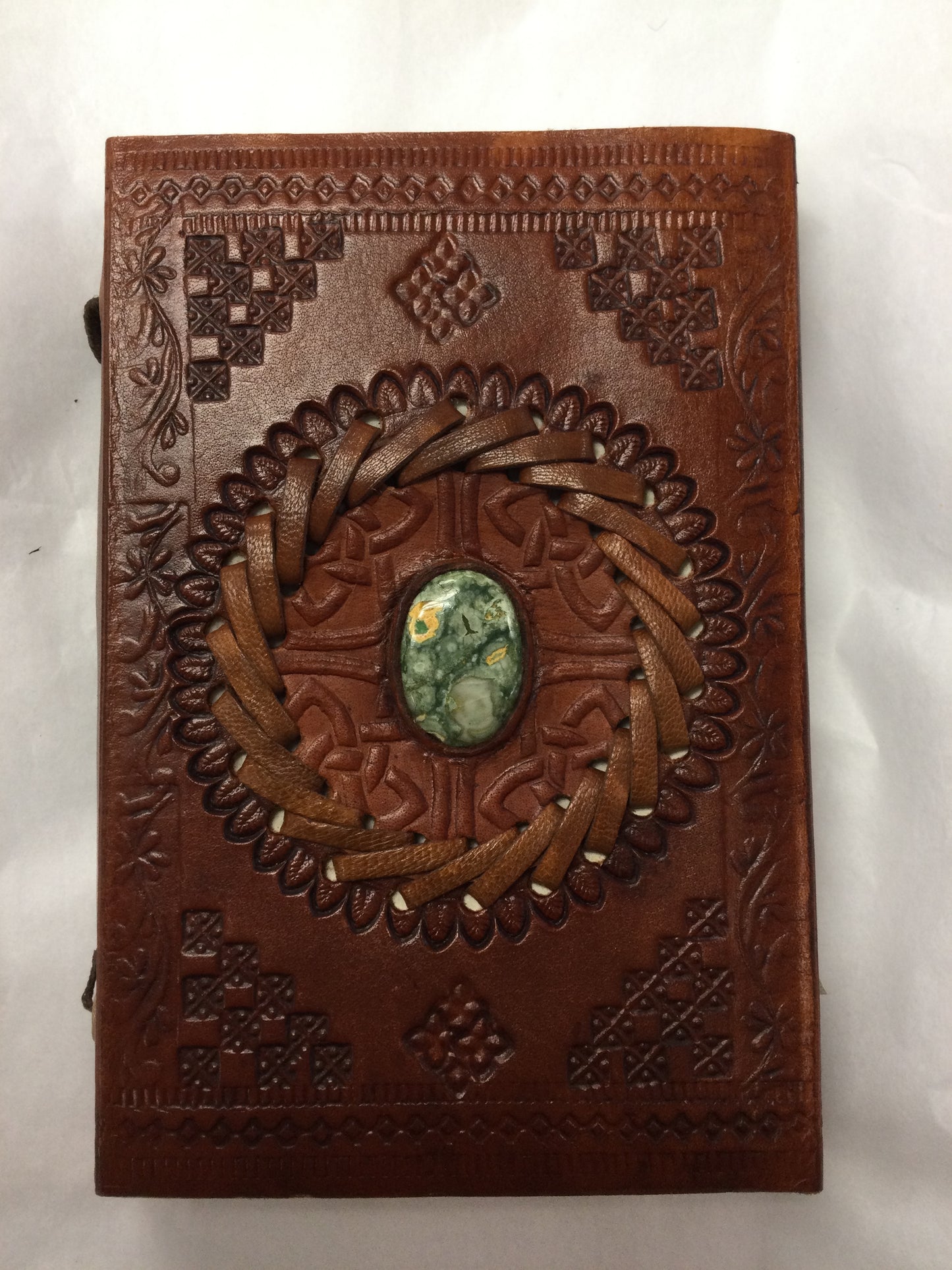 4x6 Brown Leather Journal / Notebook, Crystal Inlay, Cord Fastener
