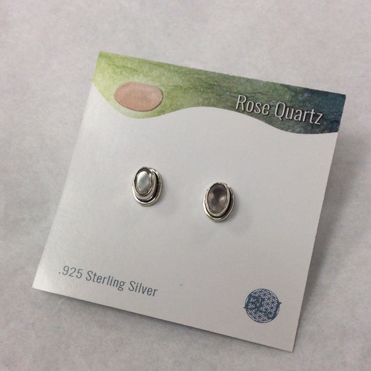 Rose Quartz stud earrings oval