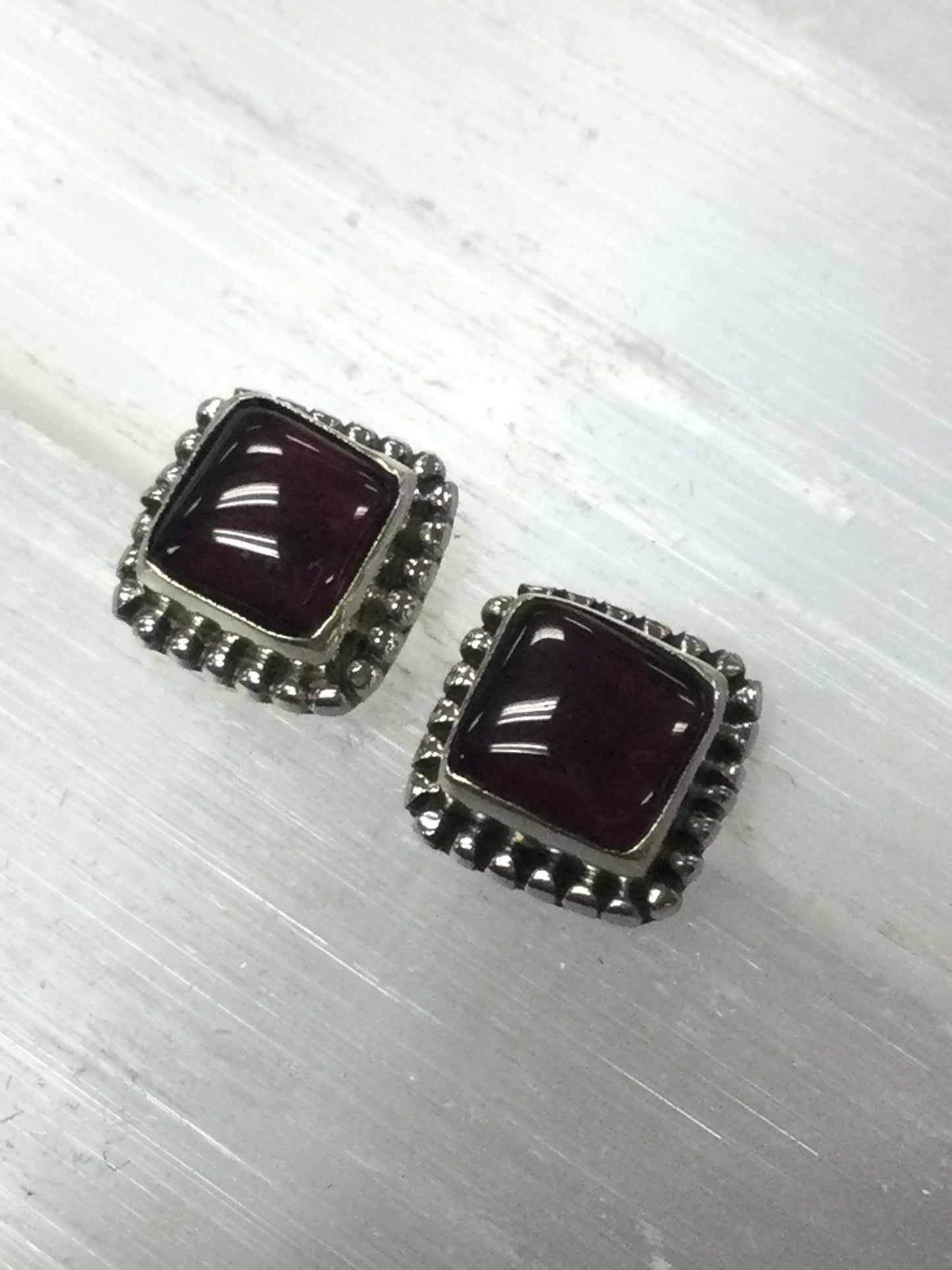 Square Shaped Sterling Silver Crystal Stud Earrings