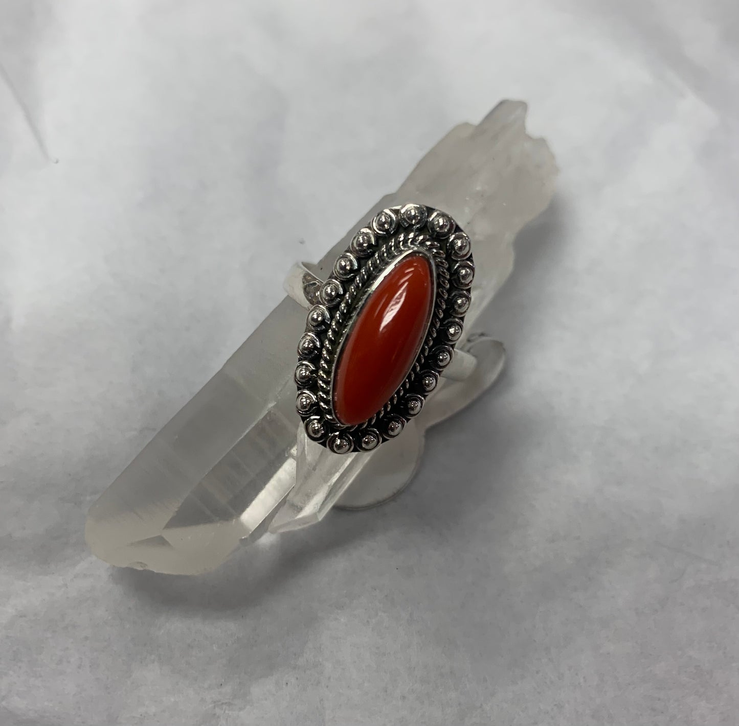 Delicate Coral Ring in Silver Size 8