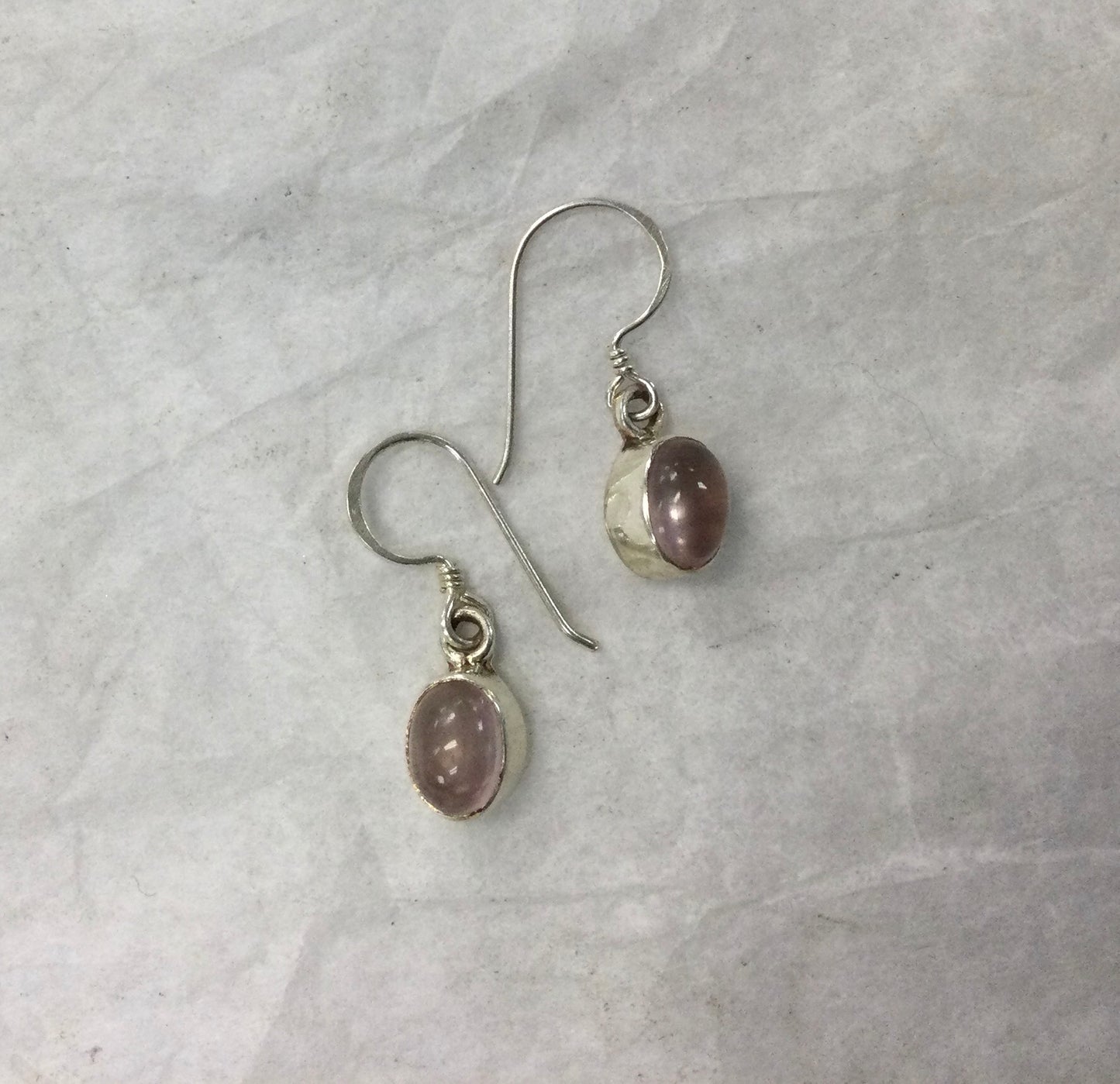 Silver Oval Gemstone Hook Earrings