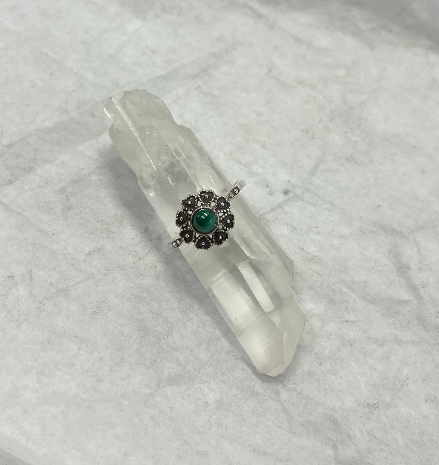 Silver Ring - Heart Shaped Petals with Stone Centre