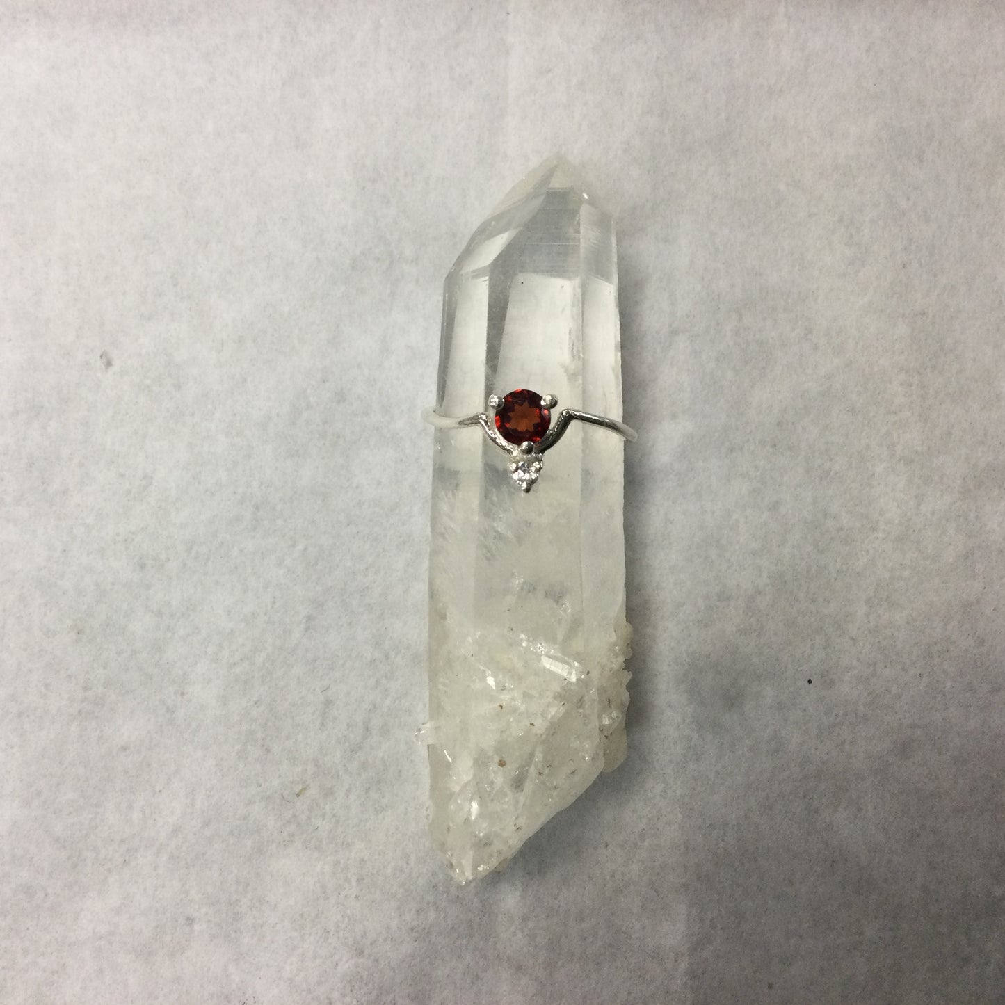 Silver Round Cut Stone with Small Clear Quartz Accent Stone Ring