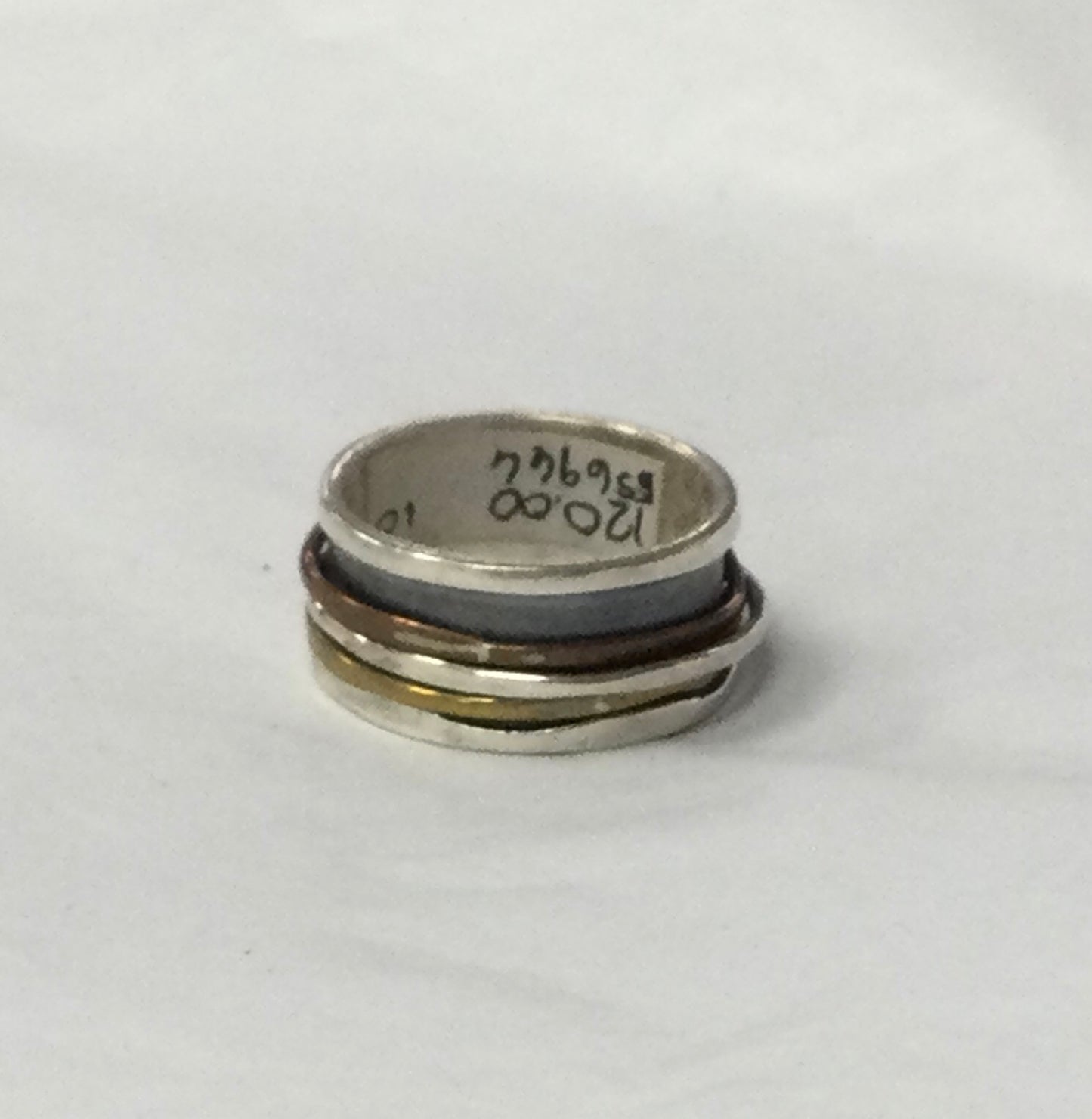 Meditation Ring, Silver Base with Copper, Silver, and Brass Bands