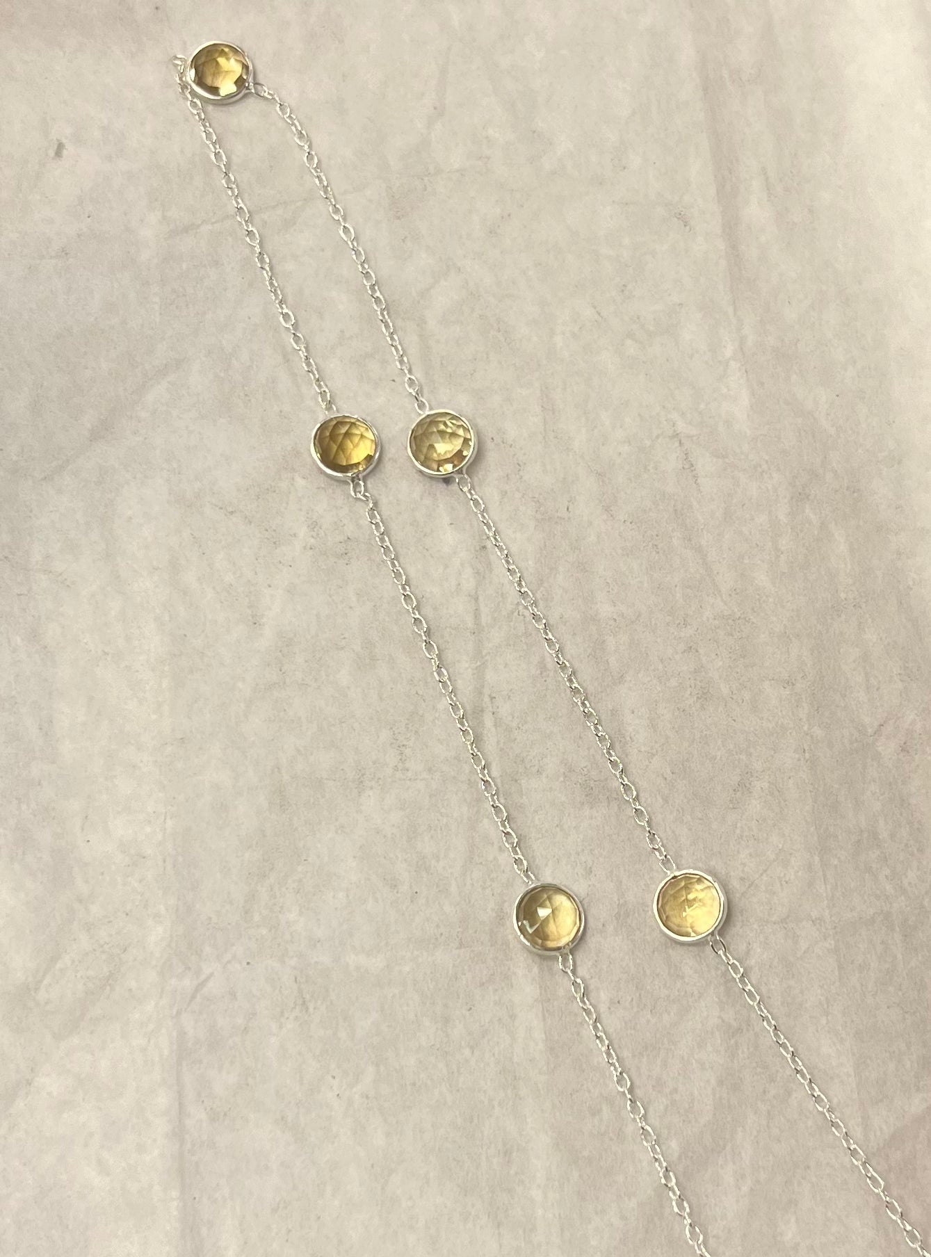 Silver Chain Linked Rounded Faceted Citrine Necklace