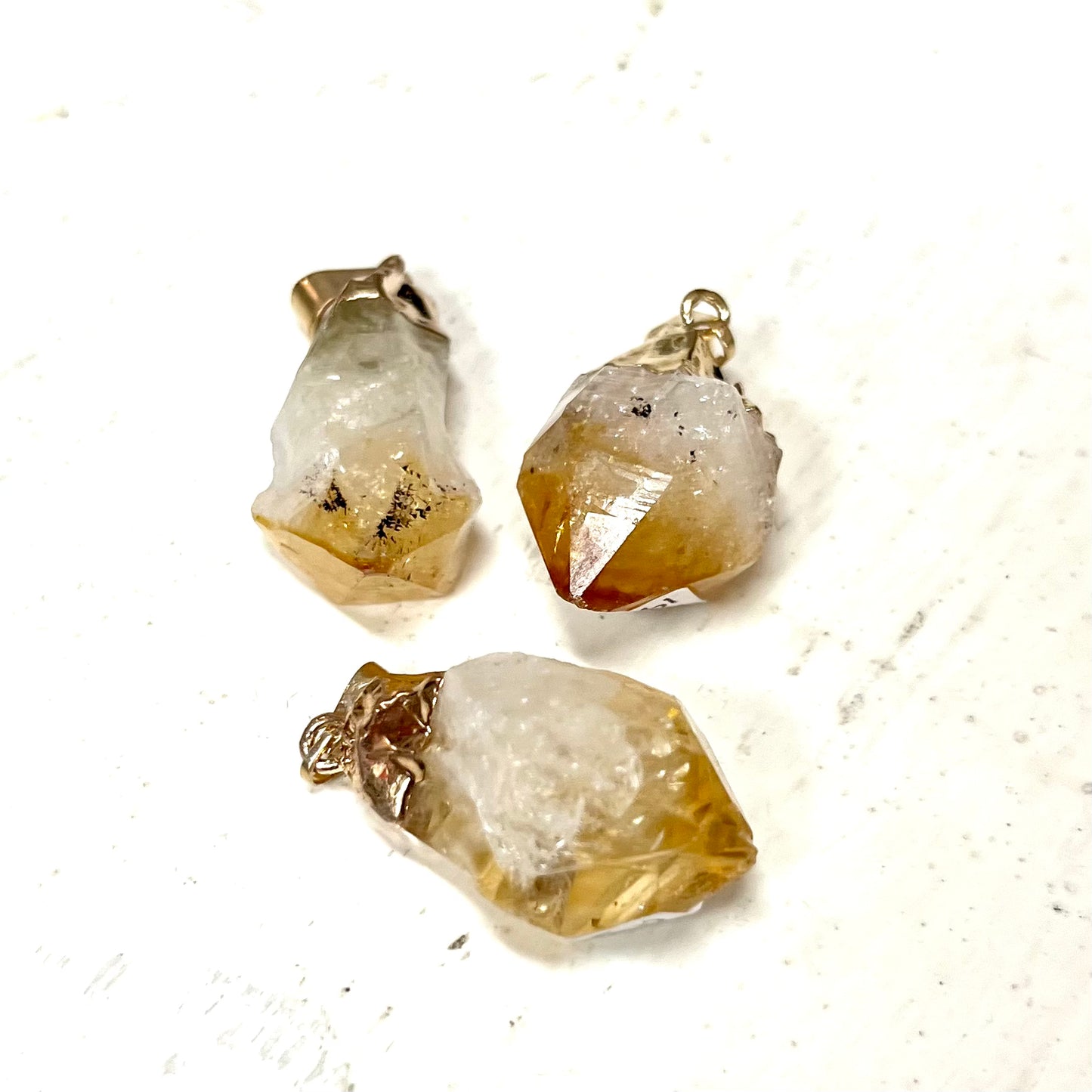 Rough Citrine Quartz Pendant Gold Top