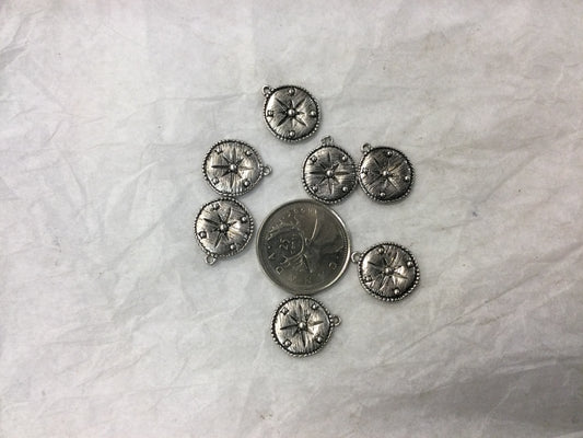 Star Coin Charm, Antique Silver Plated