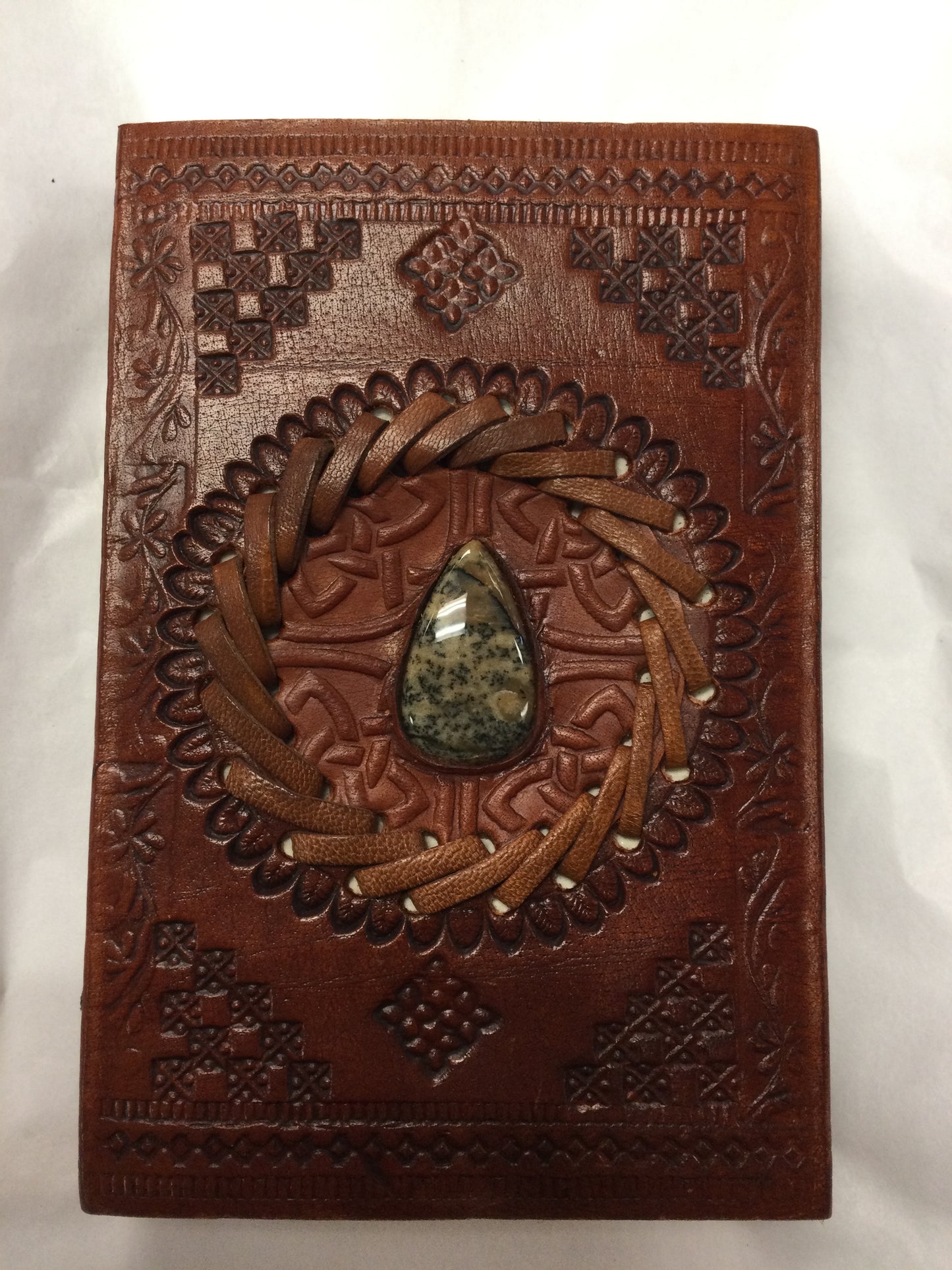 4x6 Brown Leather Journal / Notebook, Crystal Inlay, Cord Fastener