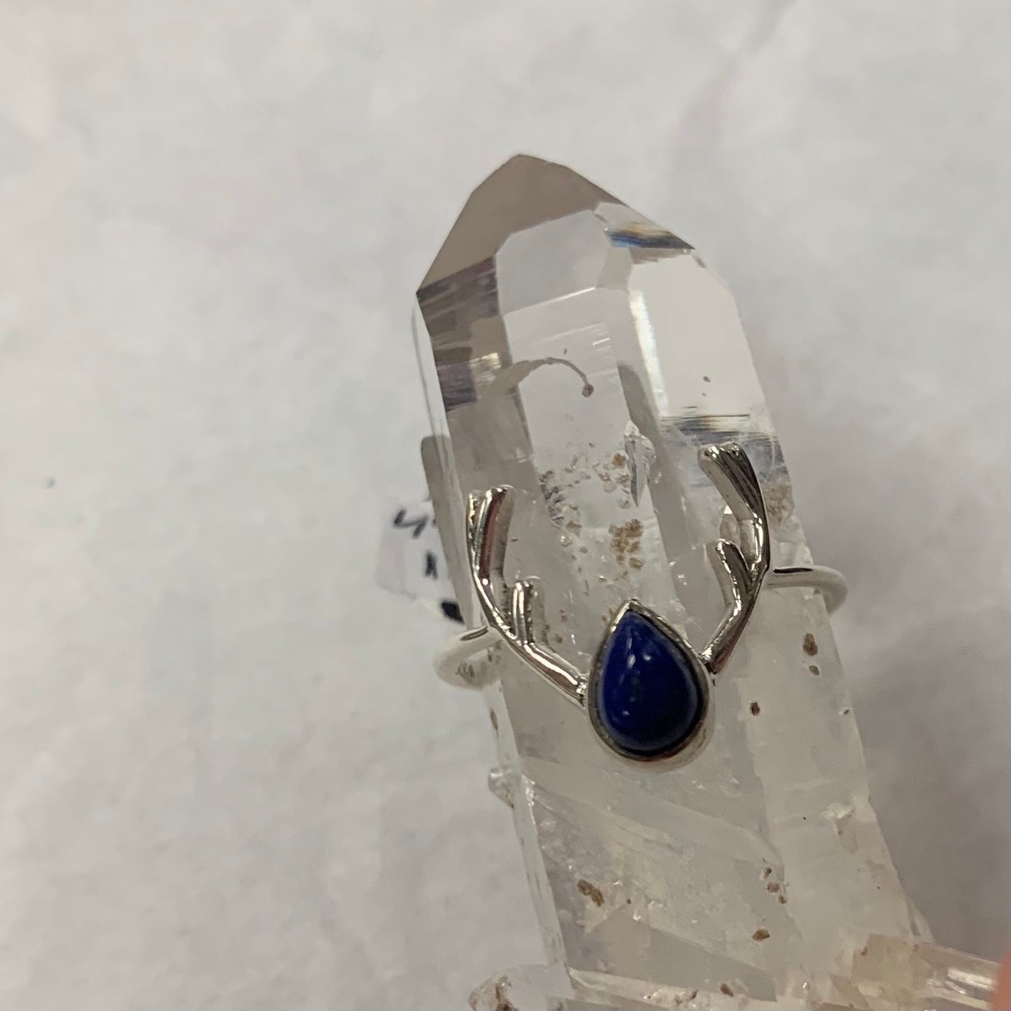 Small Chalcedony Silver Antler Ring size 7