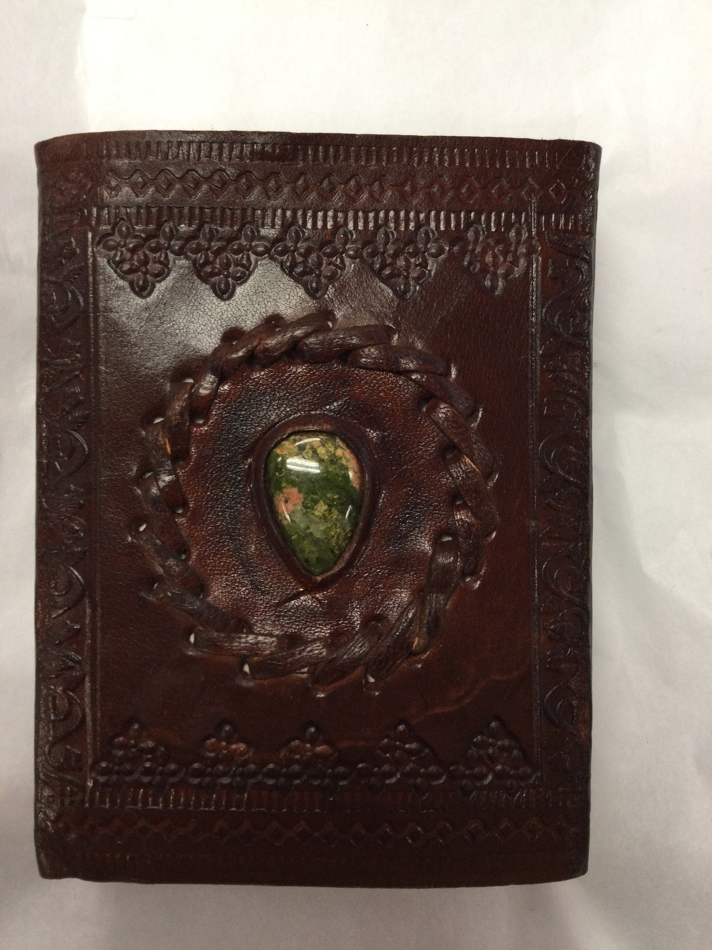 3.5x4.5 Brown Leather Journal / Notebook, Crystal Inlay, Cord Fastener