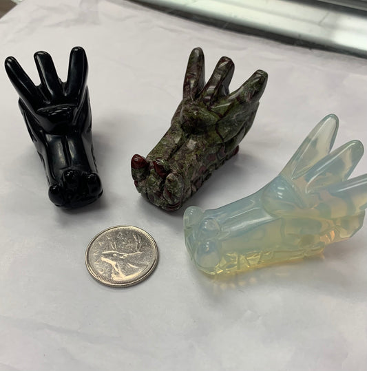 Stone Dragon Sculpture (Obsidian, Dragon’s Blood, Opalite)