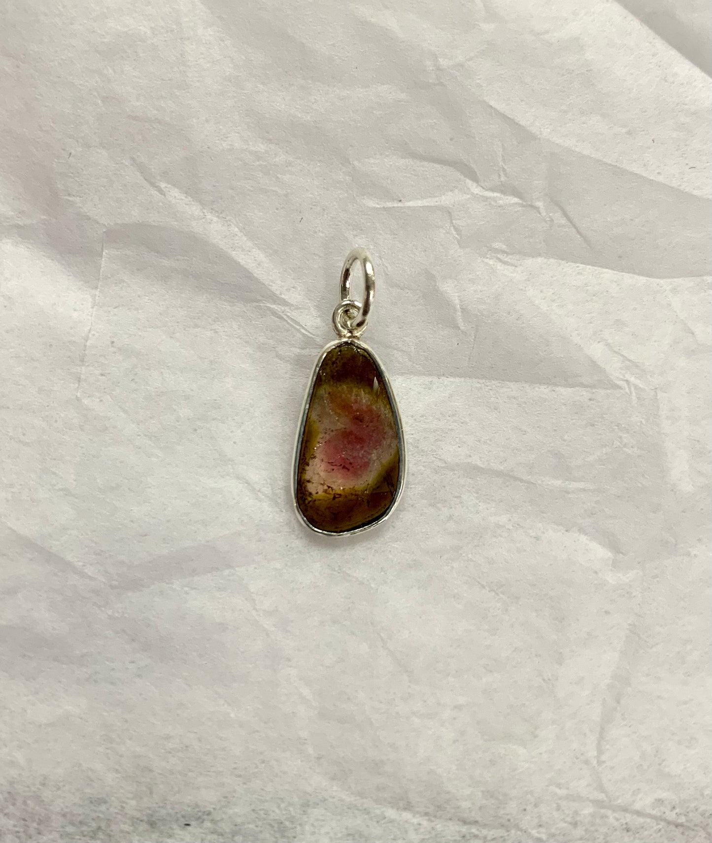Small Watermelon Tourmaline Faceted Pendant in Silver 1cm