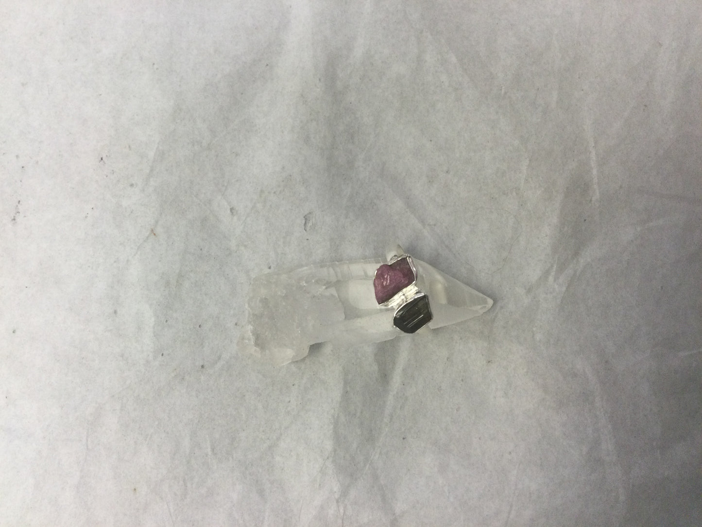 Pink & Black Rough Tourmaline in Silver ring size 8