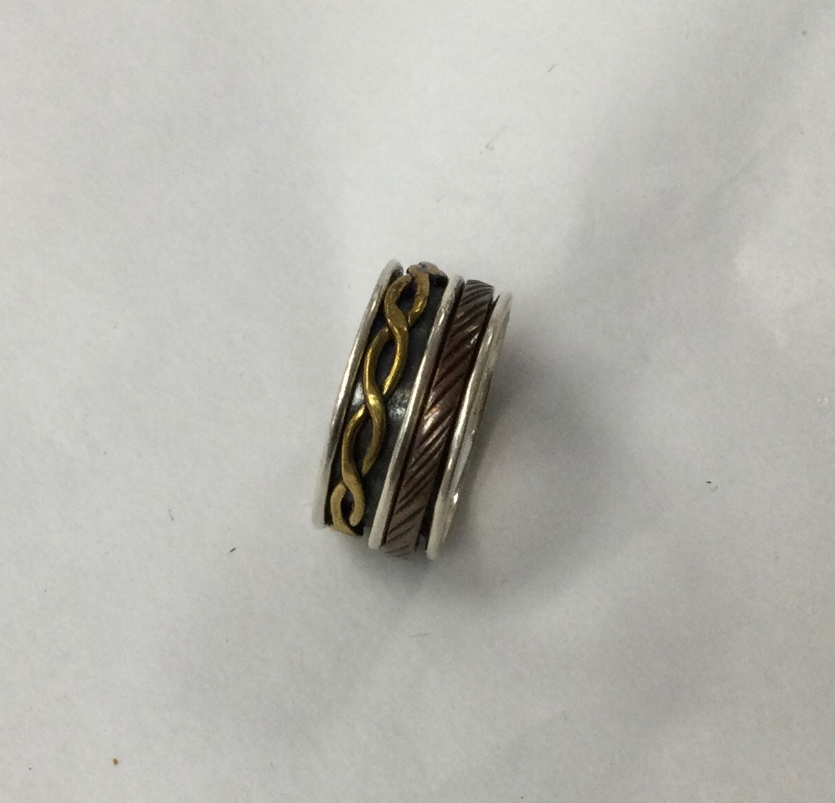 Meditation Ring, Sizes 8-9, Silver Base with Trimetal Bands (Loops, Thin, Scored)