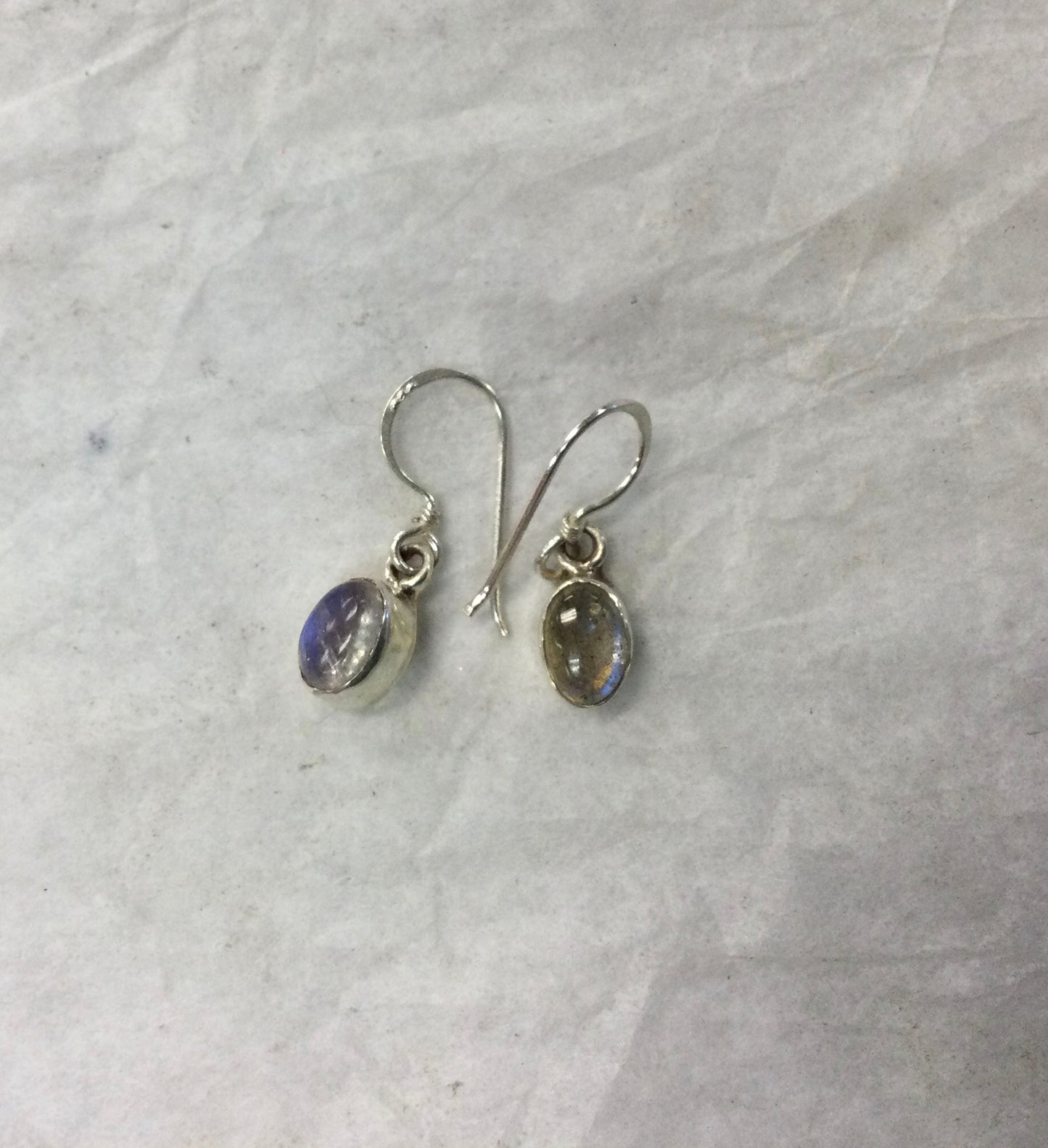 Silver Oval Gemstone Hook Earrings