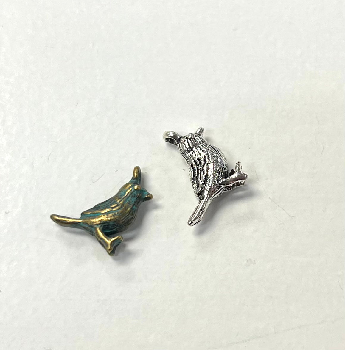 Little Bird Charm (Antique Silver Finish, Green Brass Plated) 13mm