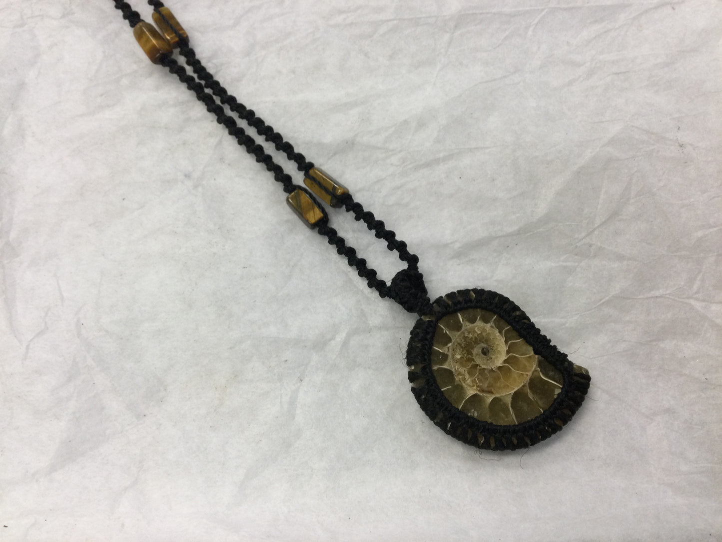 ammonite macrame necklace