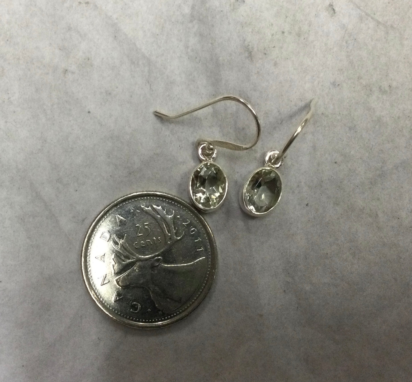 Silver Oval Gemstone Hook Earrings