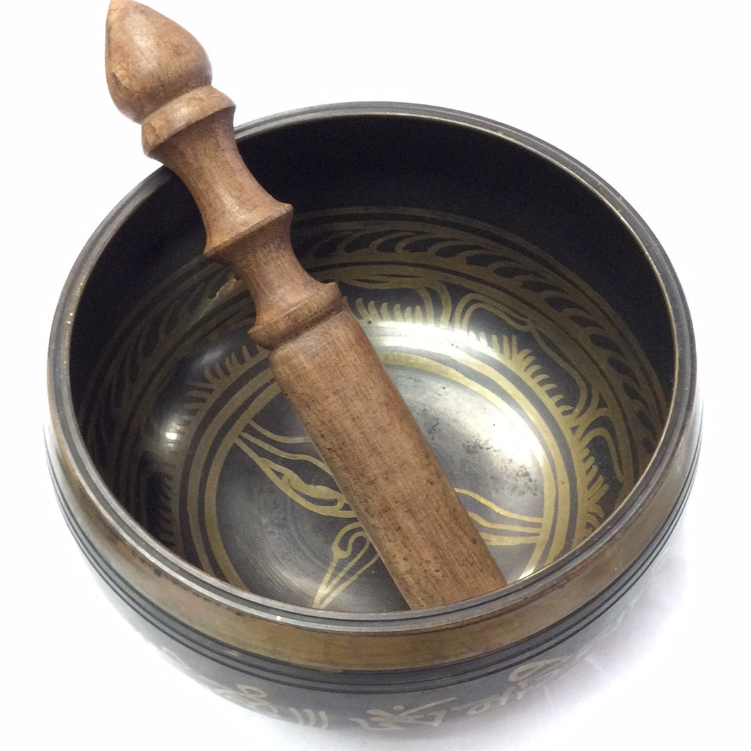 Singing bowl, Brown Metal, Etched