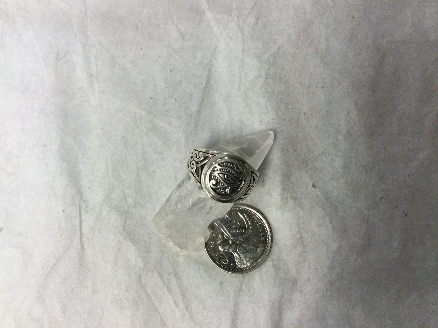 Eye of Horus Silver Wide Band with Celtic Patterning, size 11