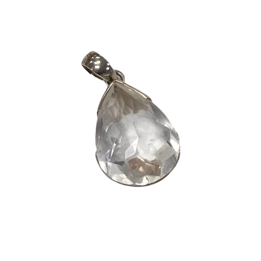 Large Faceted Tear Drop Quartz Pendant In Silver