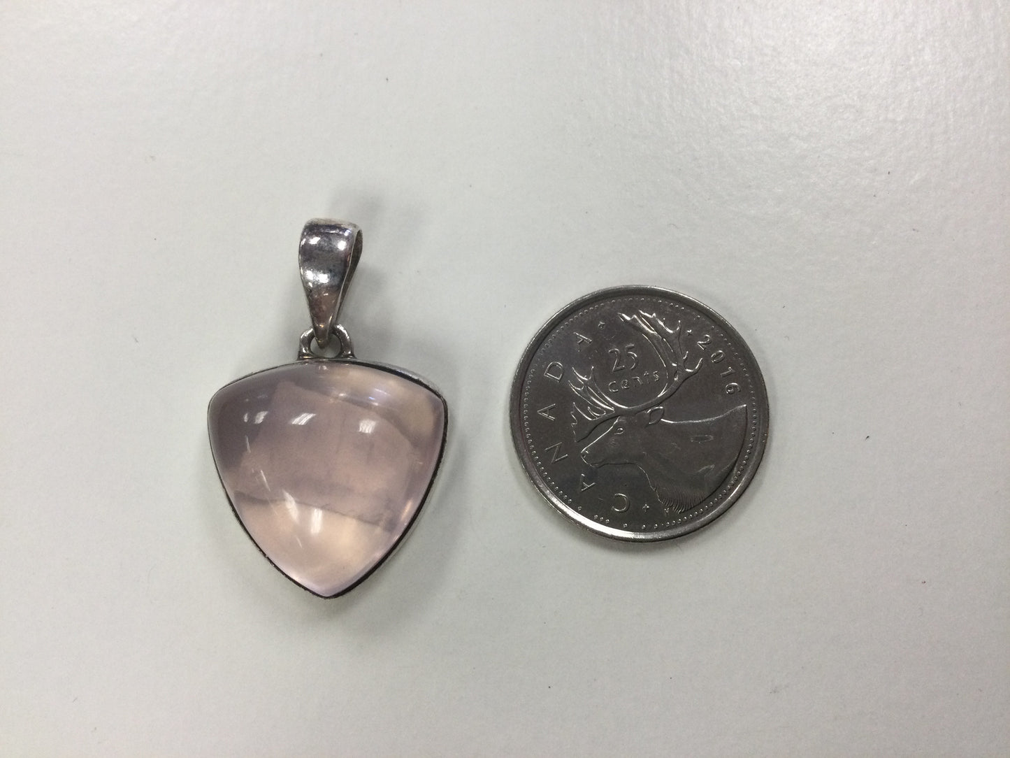 Polished Rose Quartz Pendant, Triangle with round points