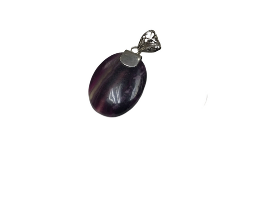 1.5" Oval Purple Fluorite Pendant w/ Silver Attachement