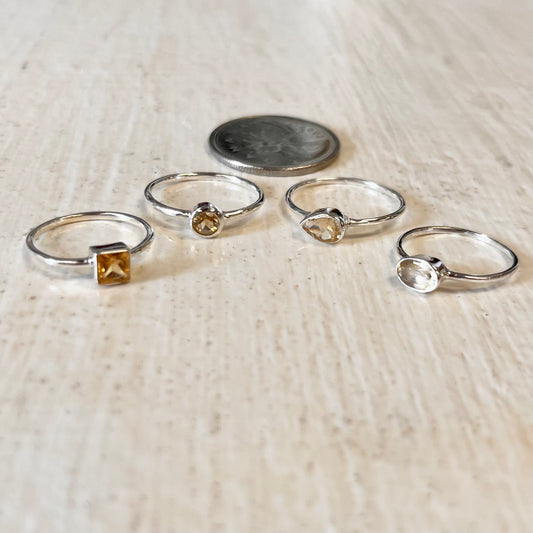 Simple Silver Faceted Citrine Ring