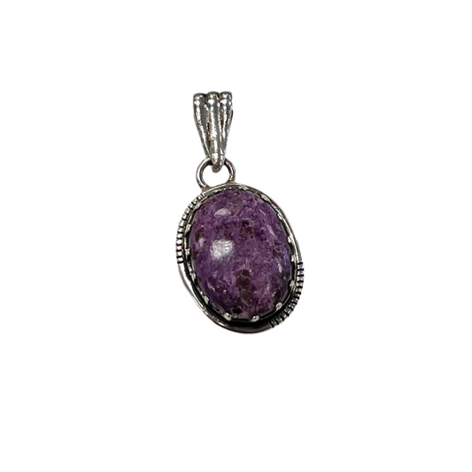 Oval Purpurite Pendant w/ Silver Detailing